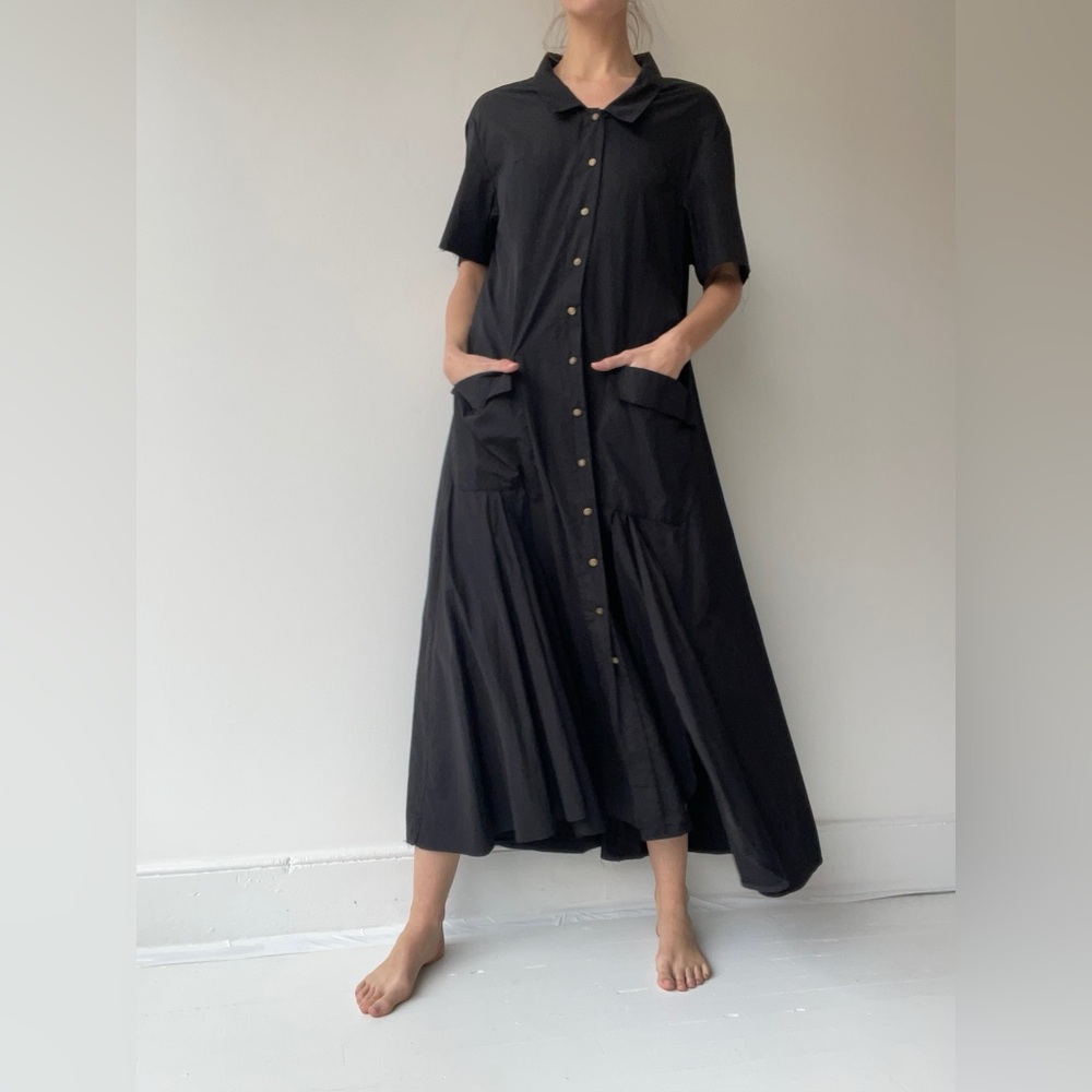 Atelier Suppan Black Button-Down Shirt Dress